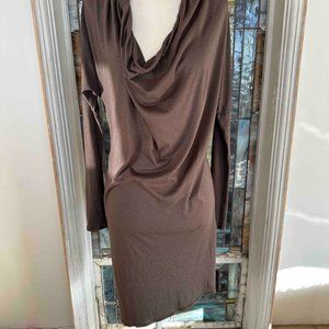 Helmut Lang Taupe-Gray Long Sleeve Dress